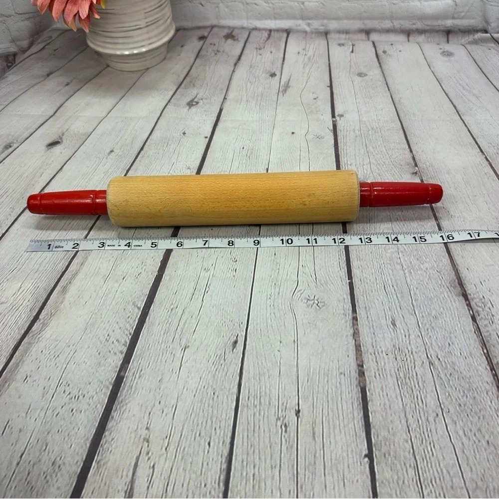 vintage Classic Red and Wood Rolling Pin cottagecore countryside homestead